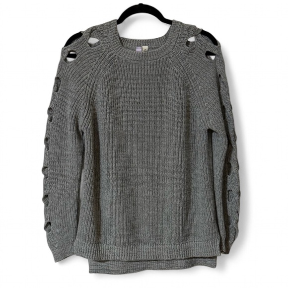 Alya Sweaters - Alya Gray Knit Sweater with Cut-Out Sleeves